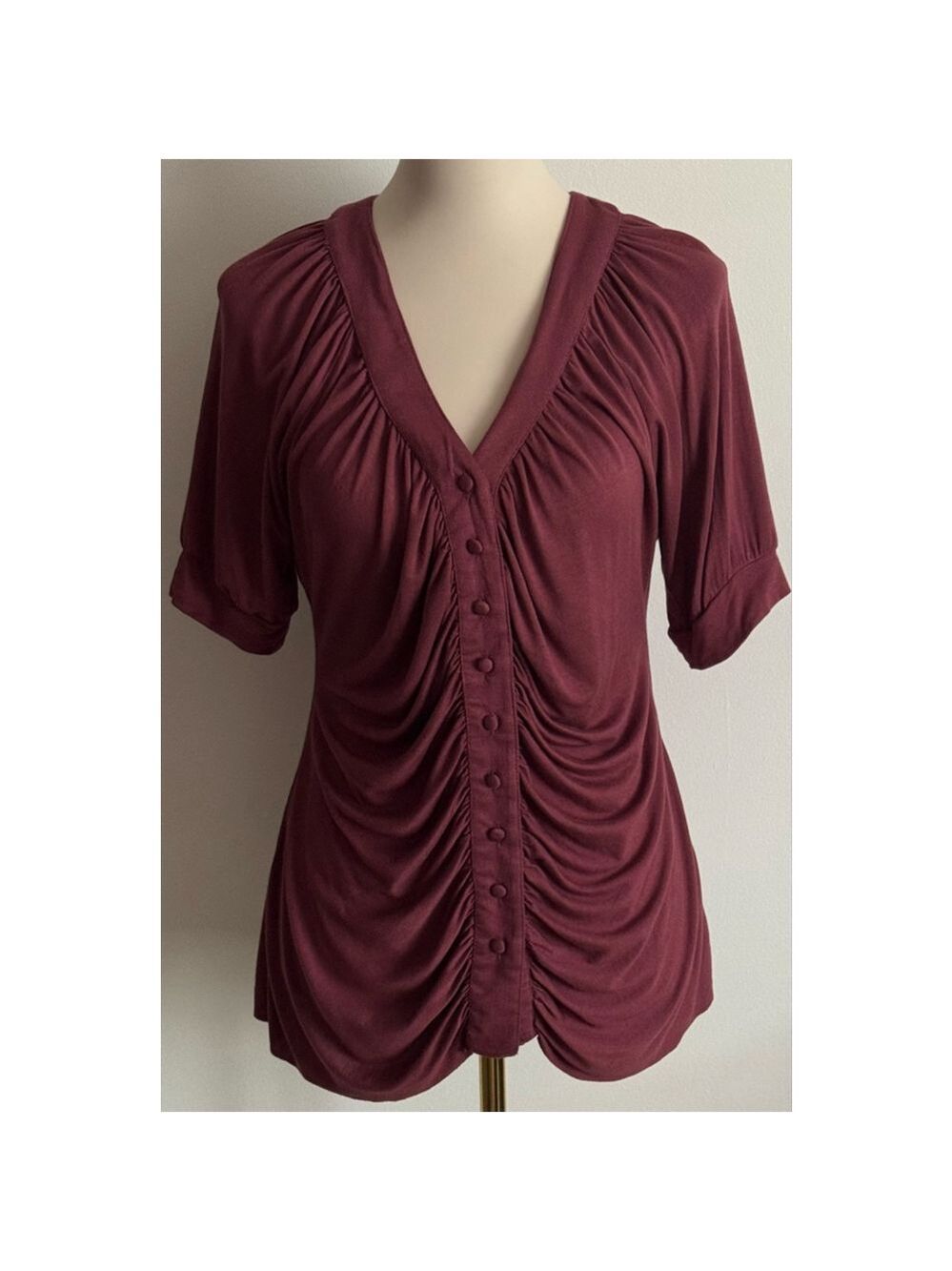 Women's Xhilaration Burgundy Short Sleeve Ruched Tee Juniors M